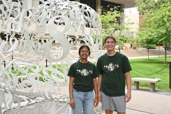 Anushree Chaudhuri (left) and Cameron Dougal of the Undergraduate Association Sustainability team 