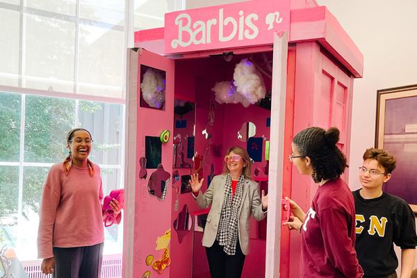 Barbis landed in the office of MIT President Sally Kornbluth, along with several time-traveling Barbies. The project was presented by incoming first-year students in the Interphase EDGE/x program managed by the Office of Minority Education and MIT Edgerton Center. “This exemplifies the creativity, the innovation, and the technical know-how of MIT students, and I’m amazed they created this in their first hour,” Kornbluth said.