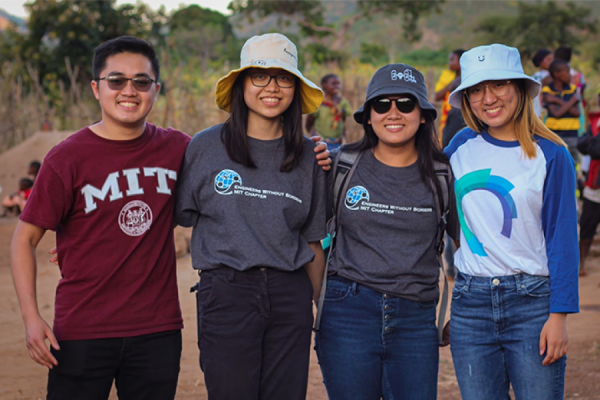Left to right: MIT undergraduates Hung Huynh, Lai Wa Chu, Fiona Duong, and Vivian Cheng in the village of Mkutani, Tanzania