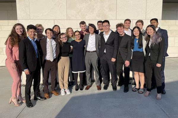 MIT Mock Trial teams A and B pose at the American Mock Trial Association national championship qualifier.