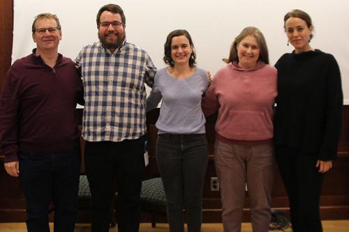 Left to right: Jeff Behrens, Charles Evavold, Isabella Fraschilla, Andrea Bolnick, and Hannah Arcuschin Machado.