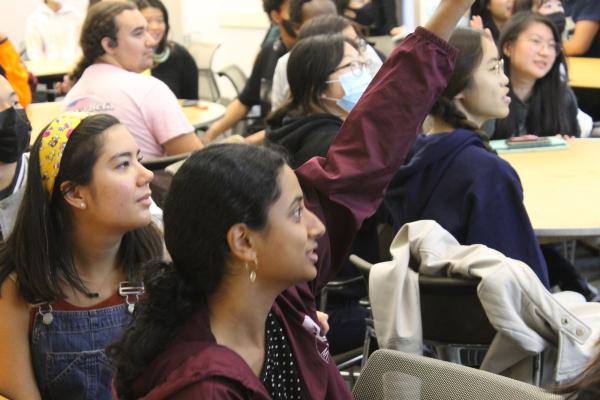 Students answered language trivia questions at the Heritage Meets Heritage event.