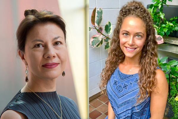 In 21G.015 (Introduction to Buddhism, Mindfulness, and Meditation), sessions led by Professor Emma Teng (left) discussed the major schools of Buddhist thought, while Lead Wellness Instructor Sarah Johnson led students in yoga and meditation sessions, with the goal of providing a "tasting menu" of different techniques for students to try.